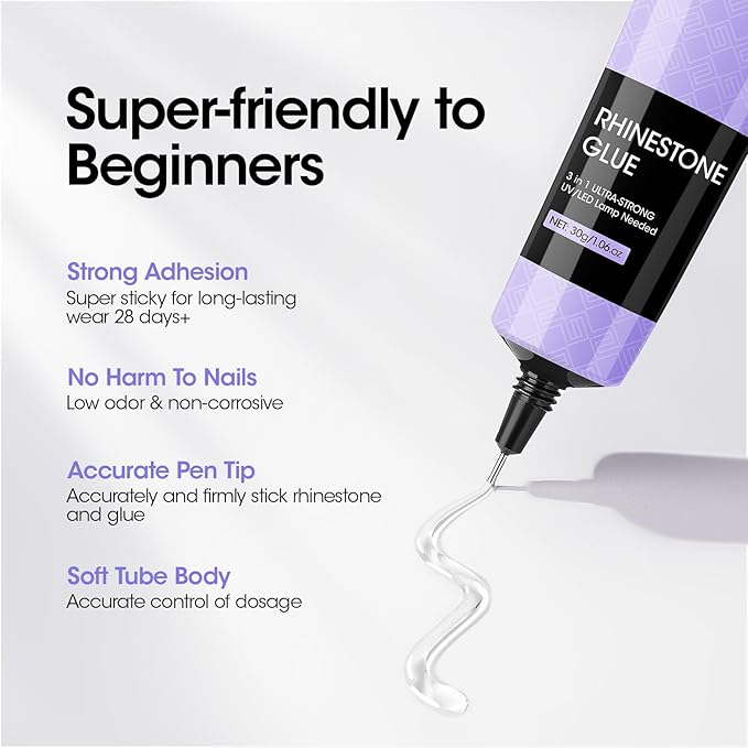 Gellen 30g Rhinestone Glue for Nails, Super Strong Adhesive Gel Nail Glue for Nail Charms, UV Light Needed Nail Gel for 3D Nail Art & Beads & Diamonds & Jewelry