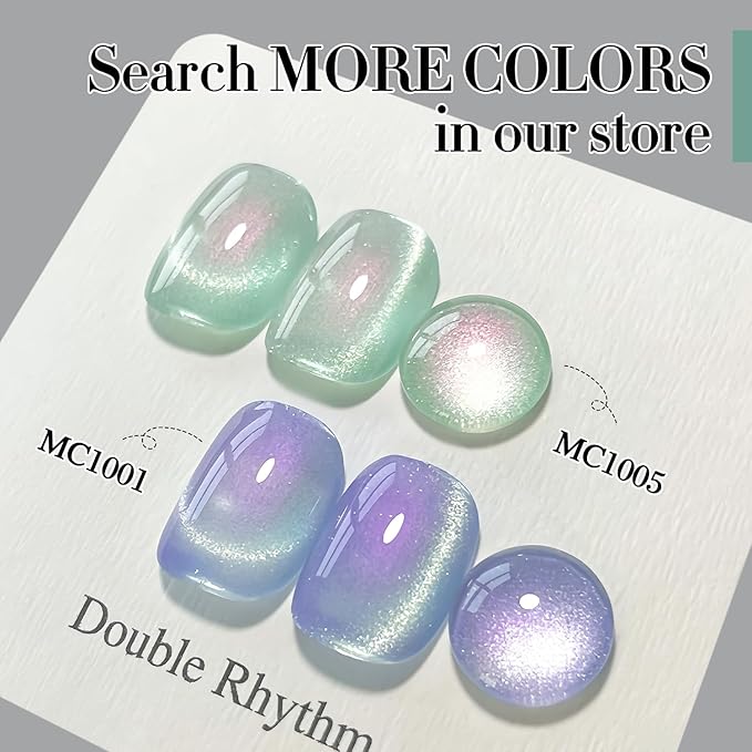 Double Rhythm 0.5 OZ Cat Eye Gel Polish with Magnet 15ML Holographic Glitter Shimmer Translucent Jelly Color Magnetic Polish Salon DIY at Home (MC1005)