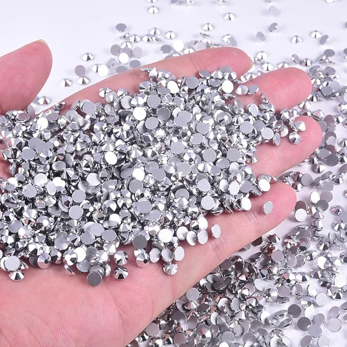 Blinginbox 288 Pieces SS30/6.4-6.6mm Flat Back Crystal Rhinestones Round Gems for Nail Art,Mine Silver