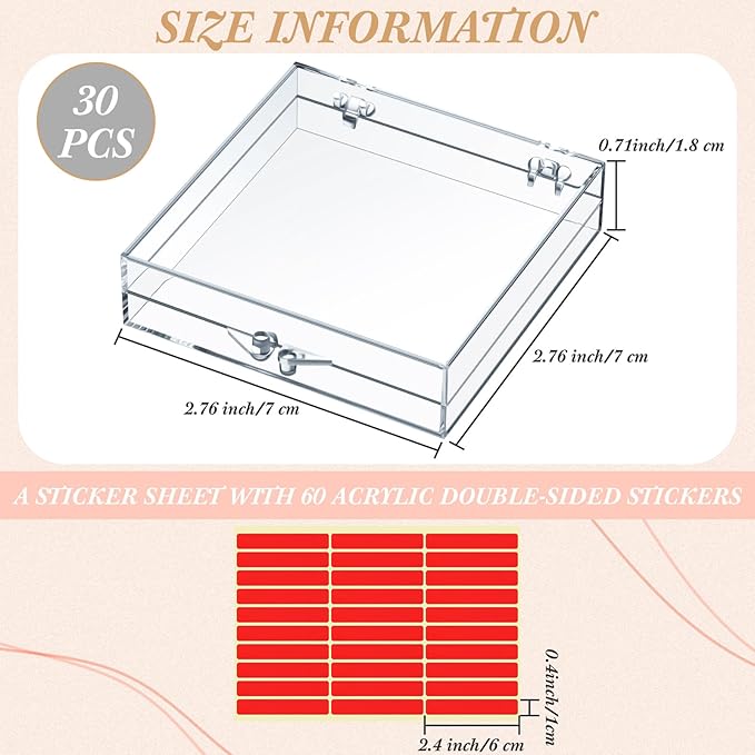 Landhoow 30 Pcs Press on Nail Storage Box with 60 Pcs Adhesive Double Sided Tape Acrylic Artificial False Nail Packaging Display Case Organizer for Art Home Business Salon Supplies(Clear)
