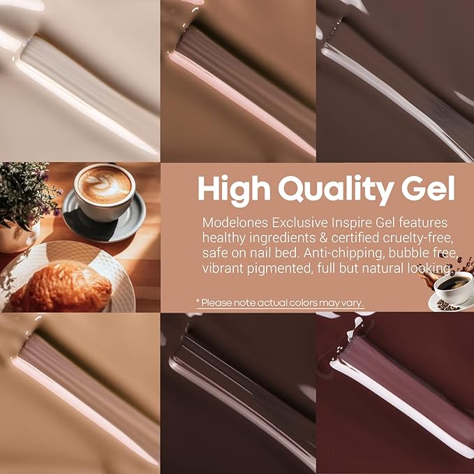 modelones Gel Nail Polish Set - 6 Colors Winter Fall Skin Tone Nude Gel Polish Brown Beige Khaki Nail Gel Polish Set Neutral All Skin Tones Soak Off French Nail Art Manicure DIY Home Salon Gift
