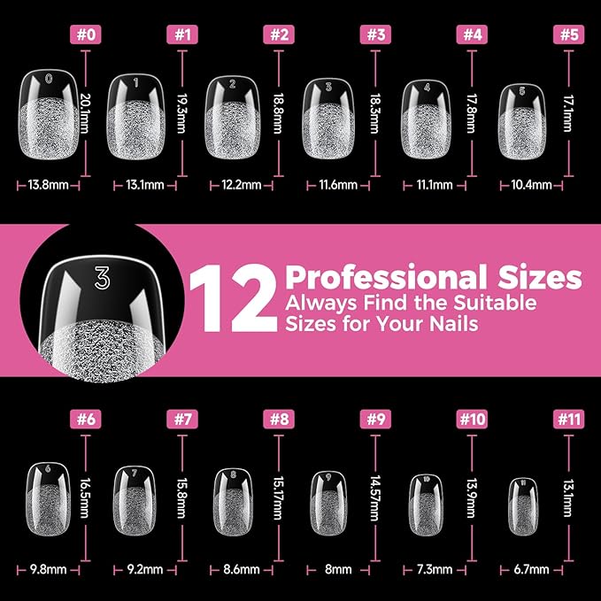UNA GELLA Short Square & Squoval Gel Nail Tips 312pcs Short Round Square Press on Nails Pre Etched Soft Gel Fake Nails Full Cover For Nail Extension Home DIY Salon 12 Sizes