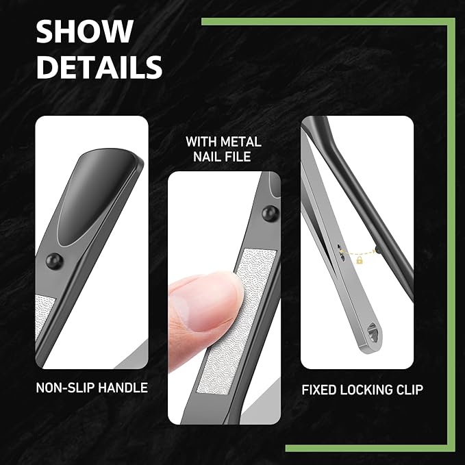 BALUCA Slanted Blade Ingrown Toenail Clippers for Thick Toenails, Angled Toe Nail Fingernail Cutter Trimmer for Seniors and Men - Black