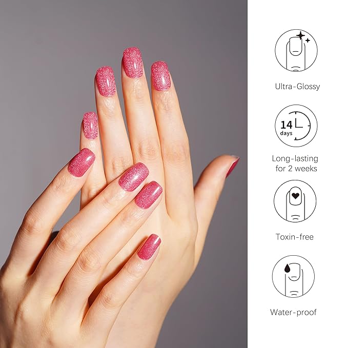 DANNI & TONI Semi Cured Gel Nail Strips Strawberry Red (Crimson Glare) Cat Eye Gel Nail Stickers 28 Stickers
