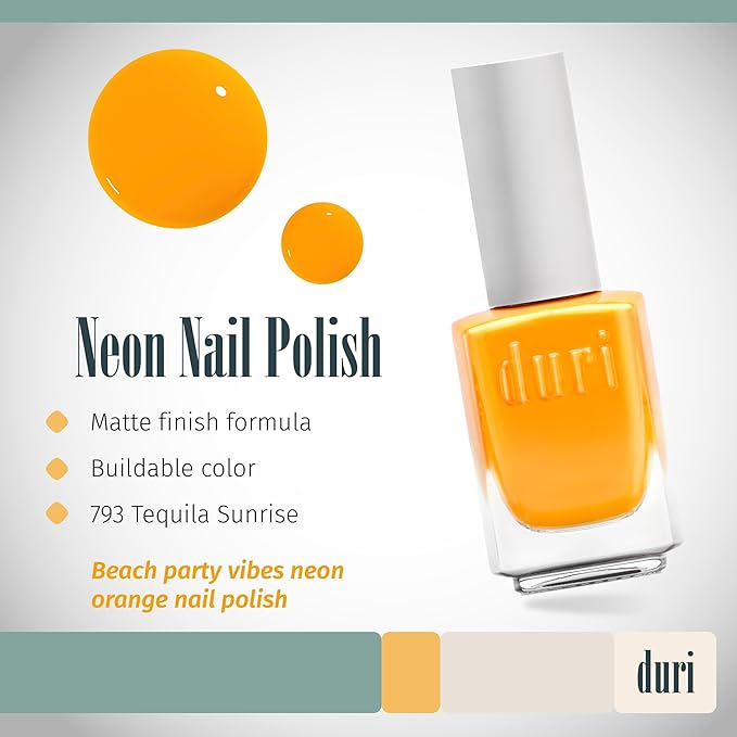 duri 793 Tequila Sunrise - Neon Orange Nail Polish, Semi Matte Finish, Fast Drying, 0.45 Fl Oz