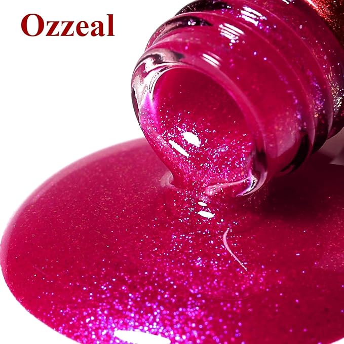 Pearl Gel Nail Polish,Deep Hot Pink Glitter Gel Nail Polish Sparkle Shimmer Gel Glitter Nail Polish Fall Winter Soak off LED UV Gel Nail Polish for Art DIY Manicure 15ML