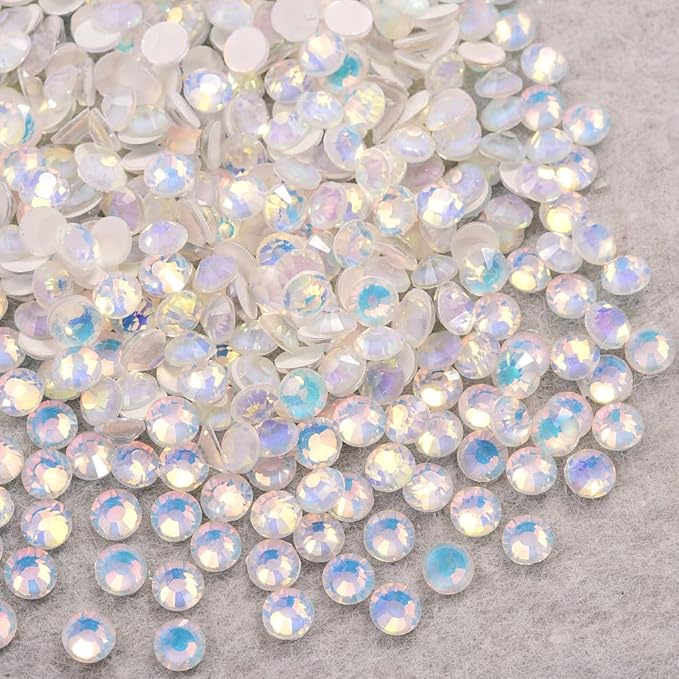 Blinginbox Flatback Rhinestones Round Gems, 1440pcs Luminous Series Glass Stones Neon Gems Non Hotfix Crystal Rhinestones for Nail Charms Crafts Clothes Tumblers,Crystal Luminous Opal,SS10.