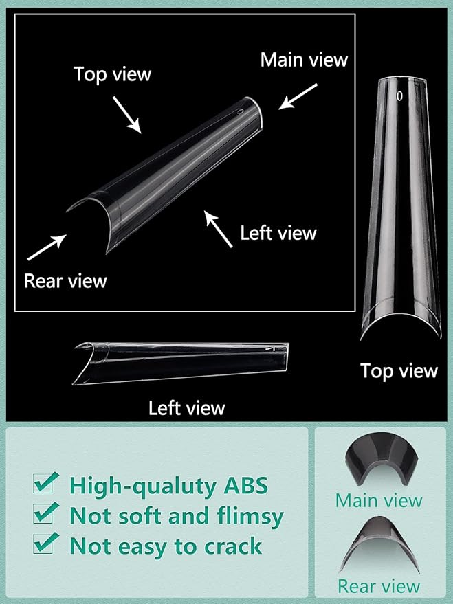 480PCS Extra Long Coffin Nail Tips, 2 Packs Half Cover Natural and Clear Nail Tips for Acrylic Nails Professional, 12 Sizes Artificial XXL Long False Ballerina Nail Tips for Nail Art Salons Home DIY
