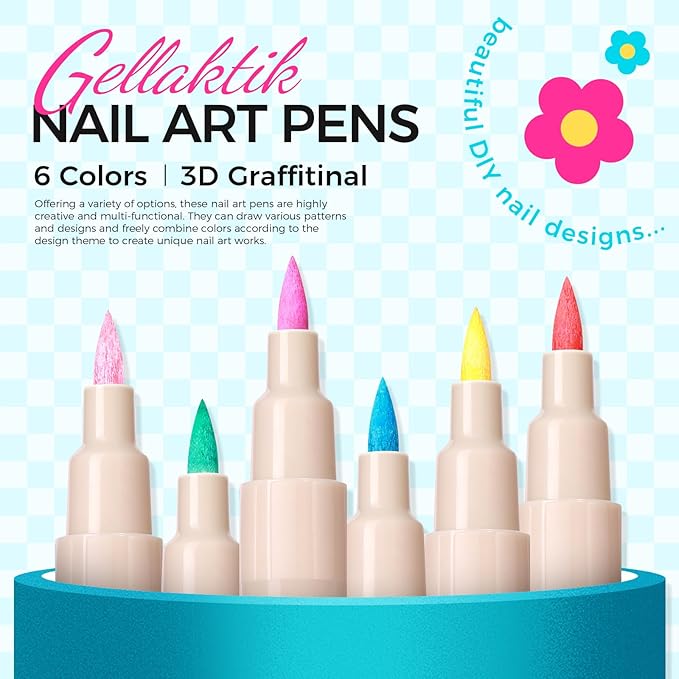 6 Colors Nail Art Pens Set, Christmas Neon 3D Nail Polish Pens 0.7mm, Quick-Drying Acrylic Paint Markers, Dotting Liner Brush for DIY Nail Design, Home & Salon Manicure Tools Beginners Gifts