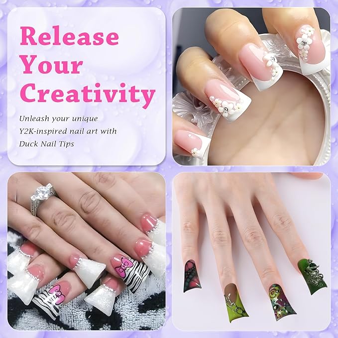 outopen 504pcs Short Duck Nail Tips S Feet Clear Flare Nail Tips for French False Nail Extension Y2K Vibe Full Cover Duck Tips for Polygel Acrylic Extension Beginners DIY Manicure,12 Sizes