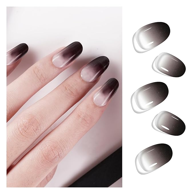 DANNI & TONI Semi Cured Gel Nail Strips Black Transparent Ombre Gel Nail Wraps 28 Stickers |Mystery