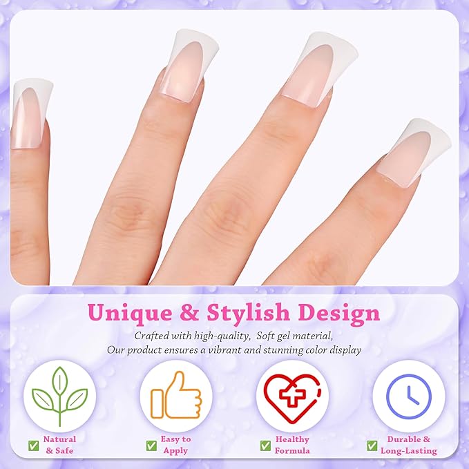 outopen 120pcs Duck Nail Tips Short Cream Pink French Duck Tips Full Cover Fan Flare Duck Tips for Wide Press on Nail Crystal Duck Feet Nail Tips for Polygel Acrylic Extension, 12 Sizes
