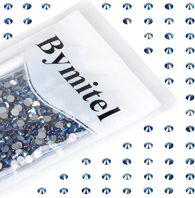 288PCS Art Nail Rhinestones Non Hotfix Glue Fix Round Crystals Glass Flatback for DIY Jewelry Making with one Picking Pen (ss30 288pcs, Mine Blue)