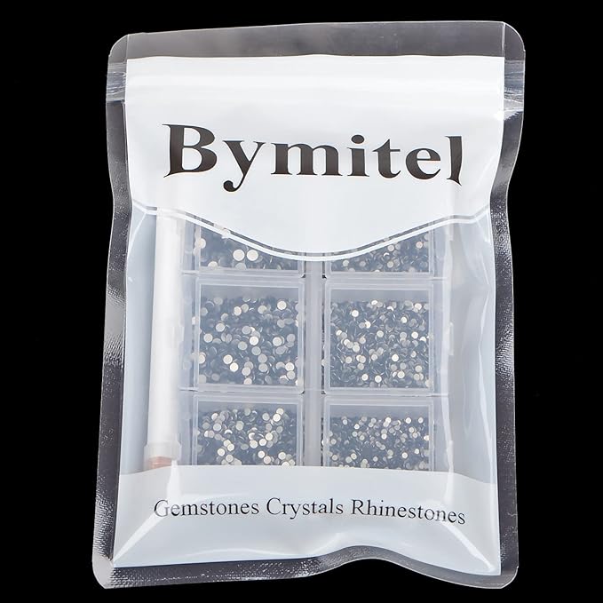 Bymitel 7200 Pieces 6 Mixed Sizes Glue Fix on Glass Rhinestones Round Crystal Gems Flatback for DIY Jewelry Making with one Picking Pen(Mix: SS3-SS10/7200PCS, Black)