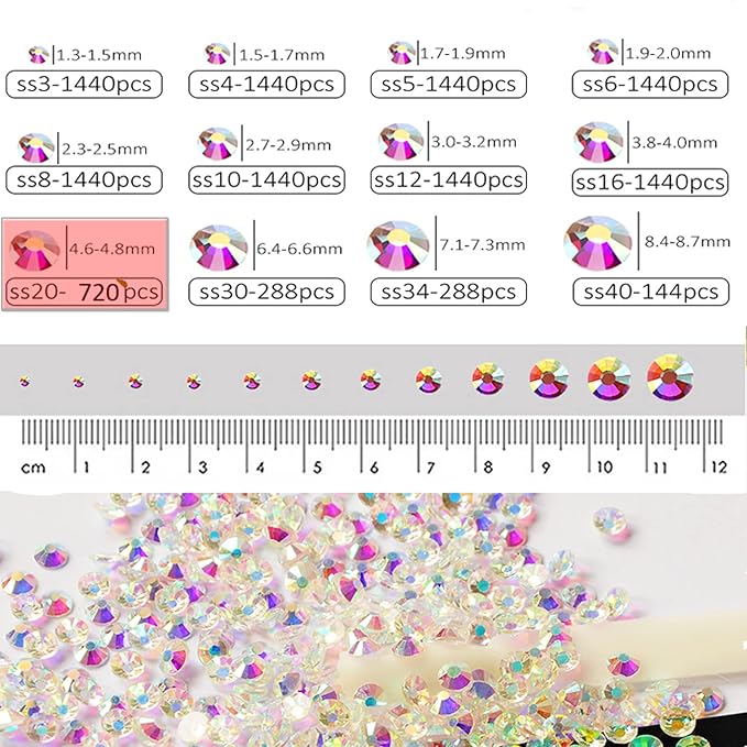 Dowarm 720 Pieces SS20 Flatback Crystals, 4.8MM Transparent AB Rhinestones for Craft, Nails, Dance Costumes, Non Hotfix