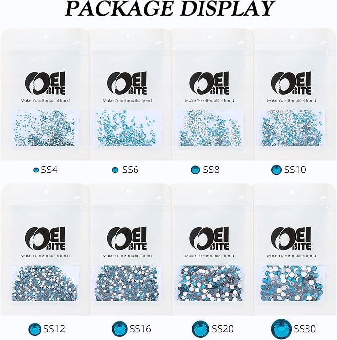 Malachite Blue Flatback Rhinestones, Glass Rhinestones for Nail Art and Craft, Glue Fix, Loose Crystal Gemstones(Malachite Blue, SS12, 1440pcs, 2.9-3.0mm)