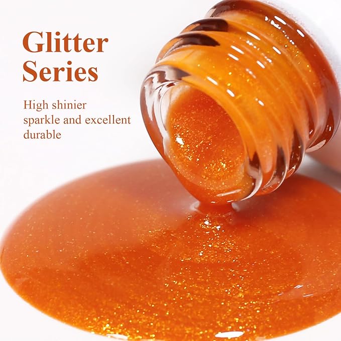 Imtiti Glitter Gel Nail Polish, 0.5 Fl Oz Orange Glitter Gel Polish Soak Off LED UV Shimmer Sparkle DIY Nail Art Starter Manicure Salon