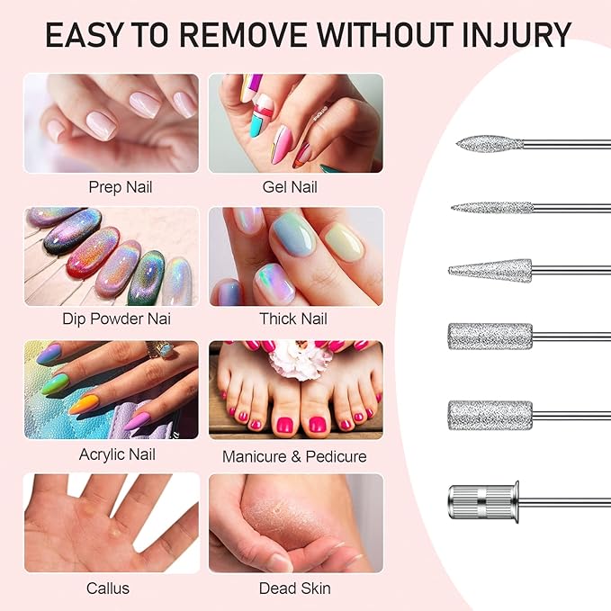 Portable Electric Nail Drill File Machine with Acrylic Nail Kit Set Professional 20000rpm Manicure Pedicure with Sanding Bands Brush for Nail Art Gel Nail Polish Tips Clippers
