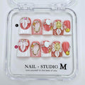 Handmade Press on Nails Short Duck Fake Nails French False Nails White Flower Acrylic Nails Full Cover Reusable Rhinestones 3D Shell Fake Nails for Women Girls Accessories (Size M)