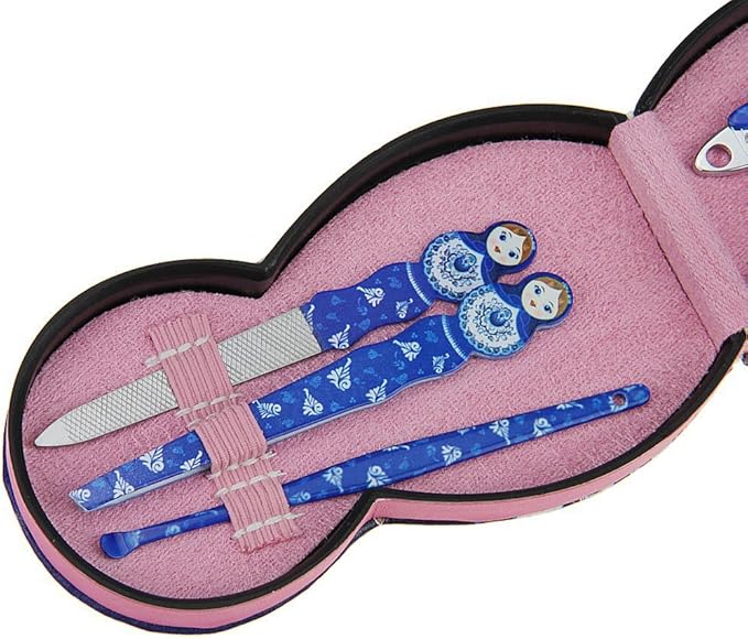 Aibearty Adorable Russian Doll Pattern Stainless Nail Clippers Set of 6Pcs, Professional Grooming Kit, Nail Tools with Luxurious Travel Case