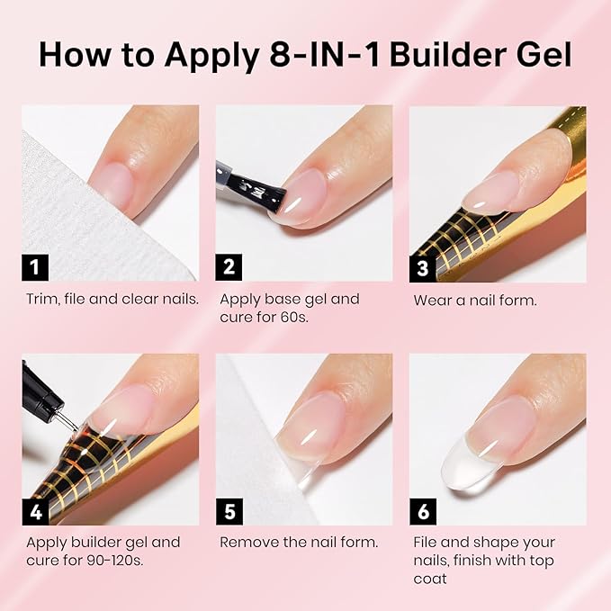 MIZHSE Builder Gel for Nails, 8-in-1 Clear Builder Strengthener Gel for Nail Thickening Tip Design Rhinestone Glue U V LED Extension Gels Kit for Home DIY Salon 15mL