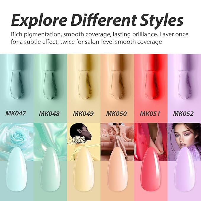 Makartt Pastel Gel Nail Polish Set: 6 Colors Spring Summer Collection Nail Polish Kit 15ML One N'Done Baby Blue Green Yellow Purple Red Soak Off UV LED Nail Art Manicure Gift for Women