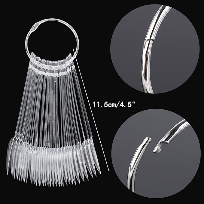 160Pcs Nail Swatch Sticks Stiletto Nail Sample Sticks Clear Nail Color Display Swatches Sticks with Metal Rings