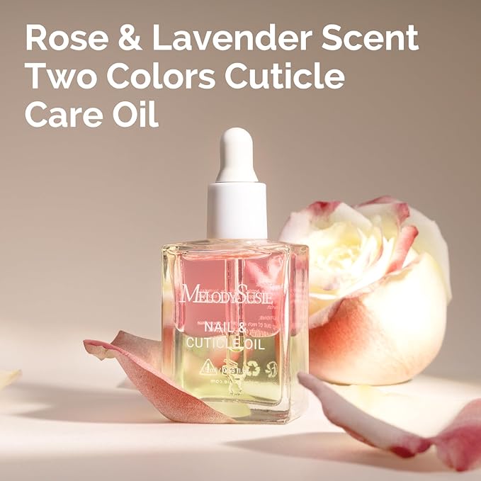 MelodySusie 2Pcs Cuticle Oil,Nail Strengthener with Jojoba & Vitamin E, Nail Growth that Repairs Cuticles & Promotes, Moisturizes & Conditions Dry Skin,15ml Rose and Lavender