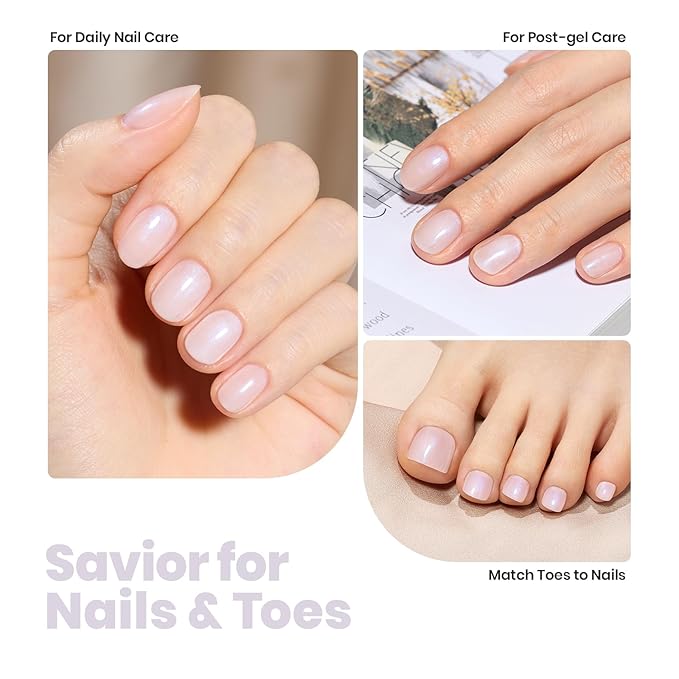 Beetles Nail Polish - Jelly White Nail Polish Natural Blue Glitter Nail Concealer Fast Dry Quick Milky White Nail Strengthener and Growth Treatment for Thin and Damaged Nails,0.51 FL OZ