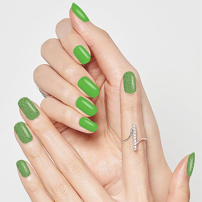 20 Sheets Green Solid Color Nail Polish Strips with Nail File Self-Adhesive St. Patrick's Day Nail Strips Nail Stickers Full Nail Wraps for Women Nail Art