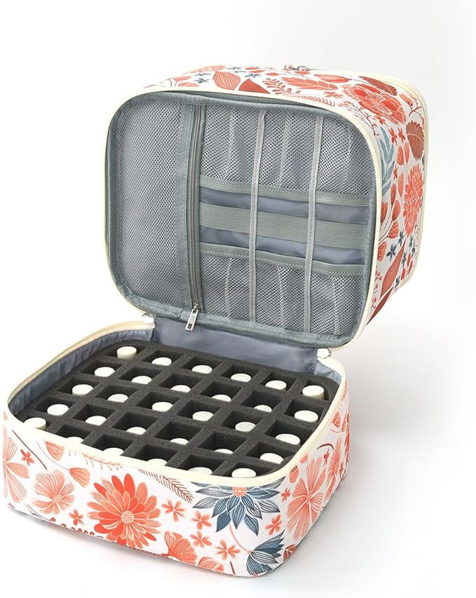 Nail Polish Organizer Aesthetic Nail Organizers and Storage, Bow Nail Supplies Kit Organizer Travel Carrying Case for Manicure Tools (Floral G, 2 Layer)