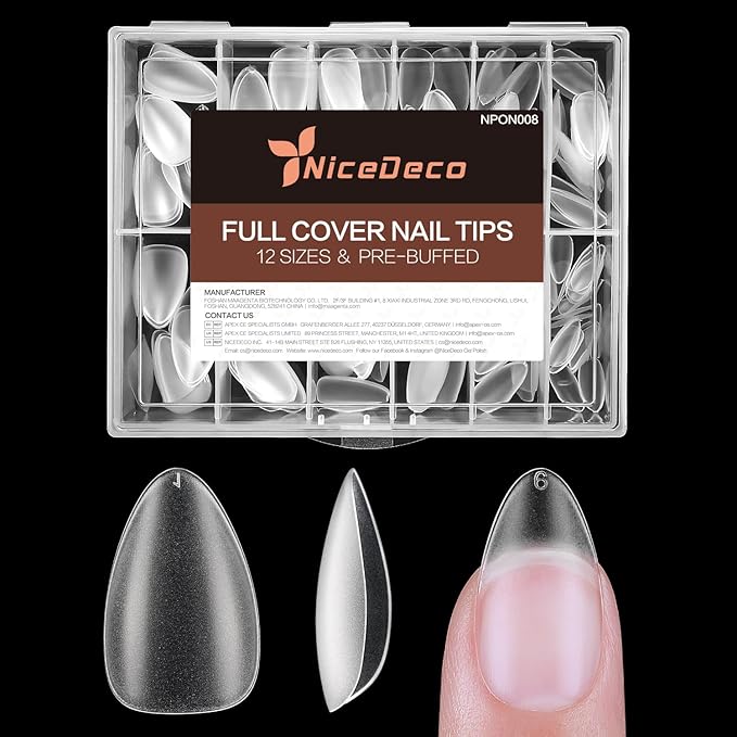 Nicedeco Short Almond Nail Tips Soft Gel Tips 216pcs Press on Nails for Full Cover Acrylic Full Nails False Nails 12 Sizes - 008