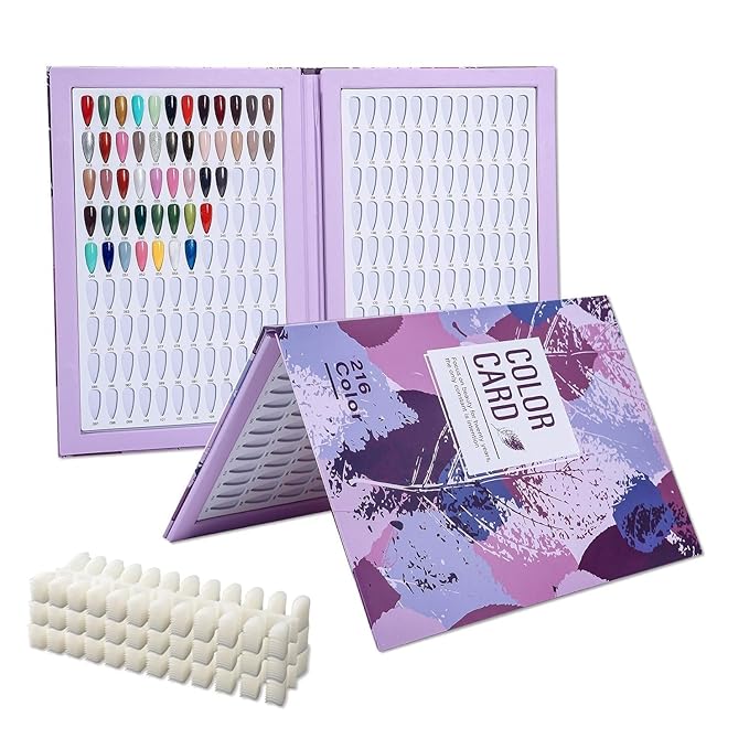Acycoin2A 216 Nail Color Chart Display Gel Polish Color Book with 240 False Nail Tips and Number Sticker (A)