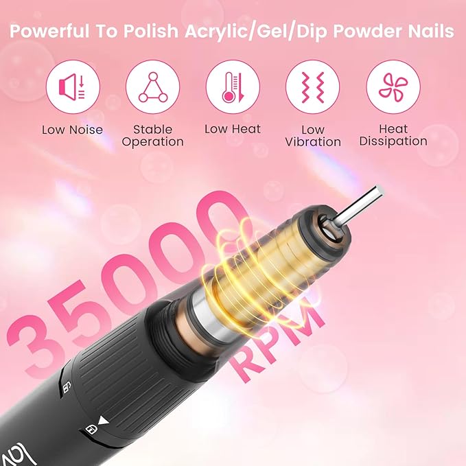 Lavinda Diamond Electric Nail Drill, Professional Rechargeable 35000RPM Electric Nail File Cordless Portable Nail Drill with Coreless Motor for Acrylic Nails (AB Rhinestone)