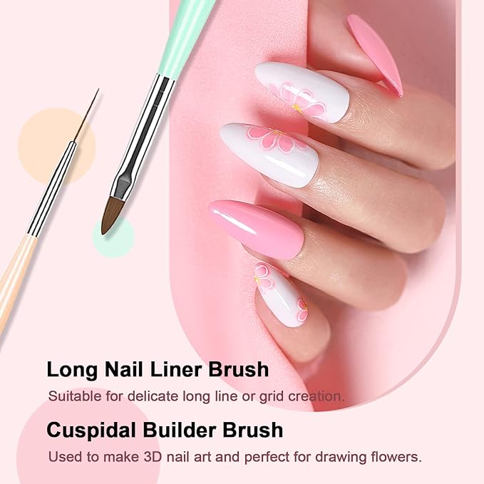 RARJSM Nail Art Brushes Set 6 Pcs Nail Art Design Pen Painting Tools with Pen Holder Double Ended Dotting French Tip Thin Liner Detail Brush Builder Nail Gel Brush Salon Home Diy Manicure Accessories
