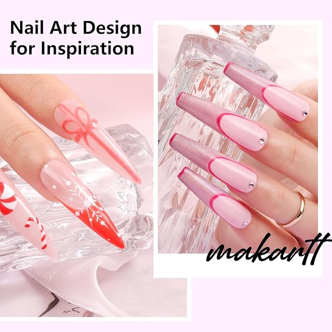 Makartt Nail Art Brushes Set: 5pcs Liner Brushes 7/9/11/15/25mm Thin Nail Art Design Brush with Cap Nail Polish Brush for Builder Gel 3D Nail Gel French Tip Tool Nail Painting