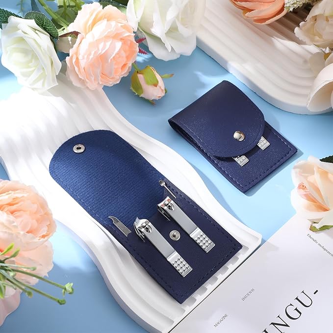 Geosar 12 Sets Manicure Set Bulk Nail Clippers Pedicure Kit Stainless Steel Professional Pedicure Grooming Kits Nail Care Tools with Travel Case for Men Women Hands Foot(Dark Blue)