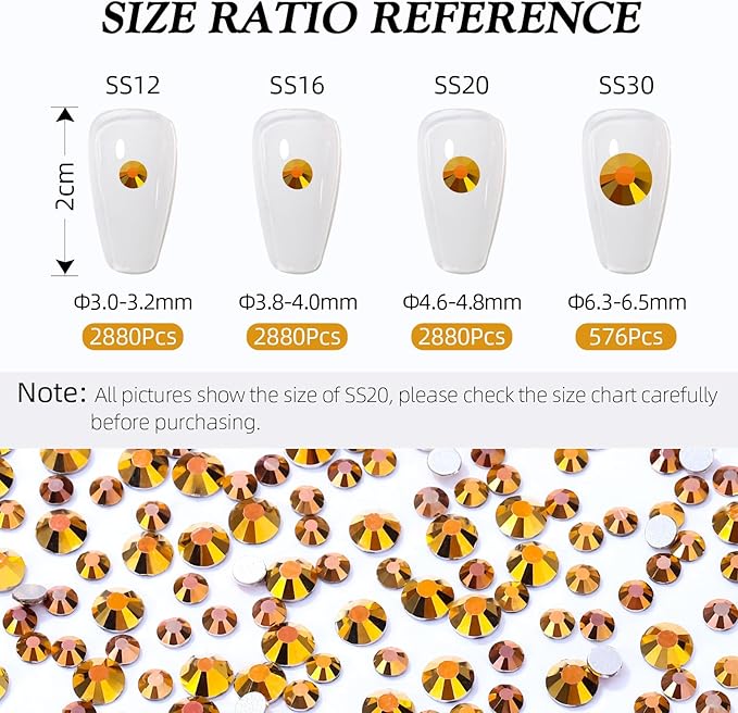 Gold Flatback Rhinestones, Glass Rhinestones for Nail Art and Craft, Glue Fix, Loose Crystal Gemstones(Gold, SS30, 576pcs, 6.4-6.6mm)
