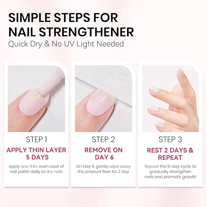 Quick Dry Milky Natural Nail Polish, Regular Fingernail Lacquer Help Nail Strengthener and Growth Nail Repair