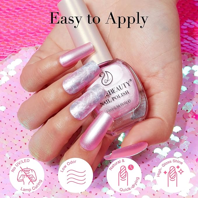 AZUREBEAUTY Shimmery Rose Pink Nail Polish – Quick Dry, Long-Lasting, Natural Shine Glossy Finish for DIY Manicure & Nail Art, Salon Quality, 10ml for Women
