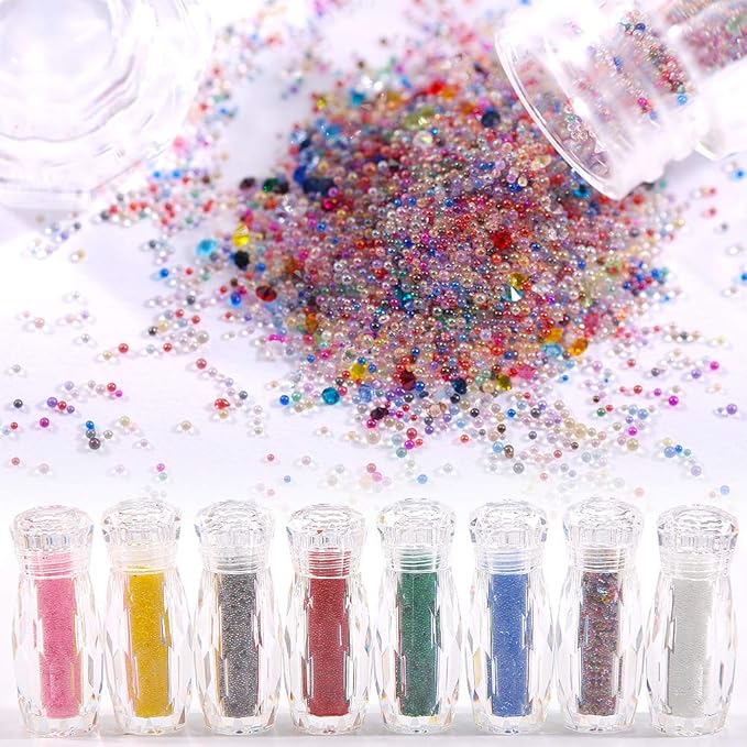 8 Bottles Of Mini Glitter Caviar Micro Crystal Beads 3D Nail Art Rhinestone Decorations DIY Manicure Accessories (mix)