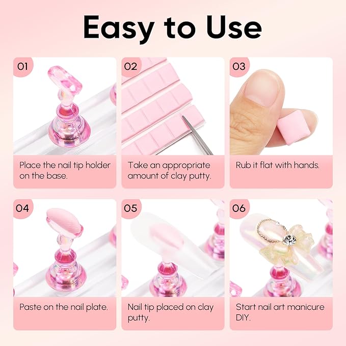 AIMEILI Nail Stand for Press On Nails, Fake Nail Holder for Painting Nails, Solid Acrylic Nail Stands for Nail Practice with Reusable Putty Gift Box for Home DIY Beginner Salon Supplies