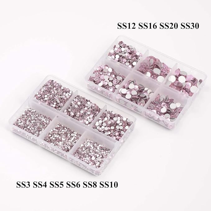 NCB 8000pcs Non Hotfix Rhinestones 10 Sizes Flatback Crystal Glass Rhinestones with Tweezers and Picking Pen for Nail Art Clothes Bags Phone Decorations Crafts DIY (022 Lt. Rose Mix SS3-SS30)