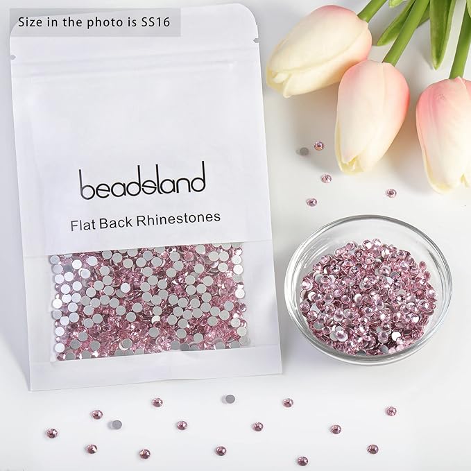 Beadsland 2880pcs Flat Back Crystal Rhinestones Round Gems for Nail Art and Craft Glue Fix,Light Pink,SS16,3.8-4.0mm
