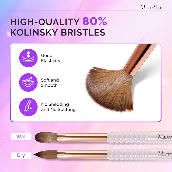 MelodySusie Kolinsky Acrylic Nail Brush, 80% Pure Kolinsky Hair, Professional Nail Brush for Acrylic Powder Nail Extension and 3D Nail Carving, Nail Art Tools for DIY Home Salon, Size 10