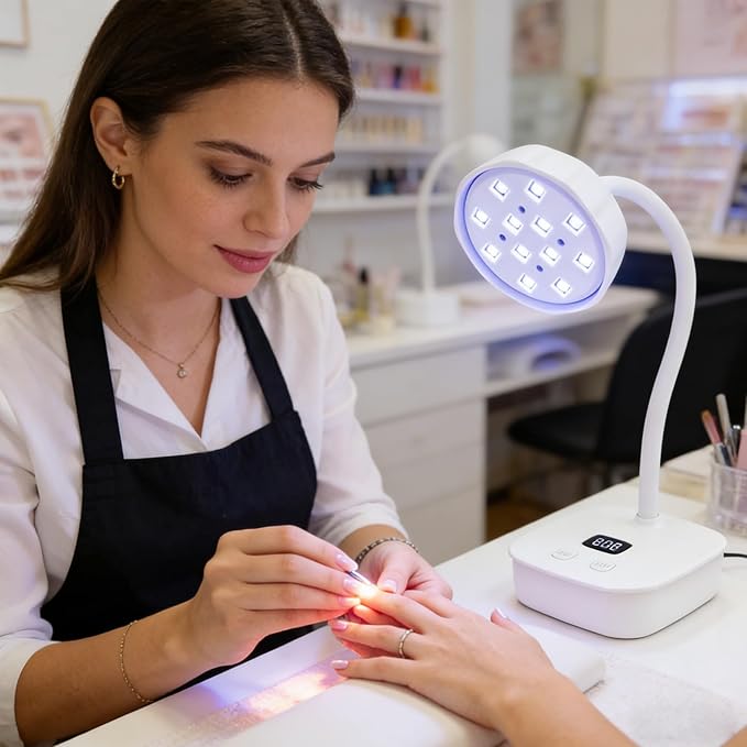 UV LED Nail Lamp,Rechargeable LED Nail Light Dryer with Auto Sensor,2 Timers & LCD Display,12W Gooseneck UV Flash Cure Lamp for Acrylic Nails Extension Gel Salon Home DIY