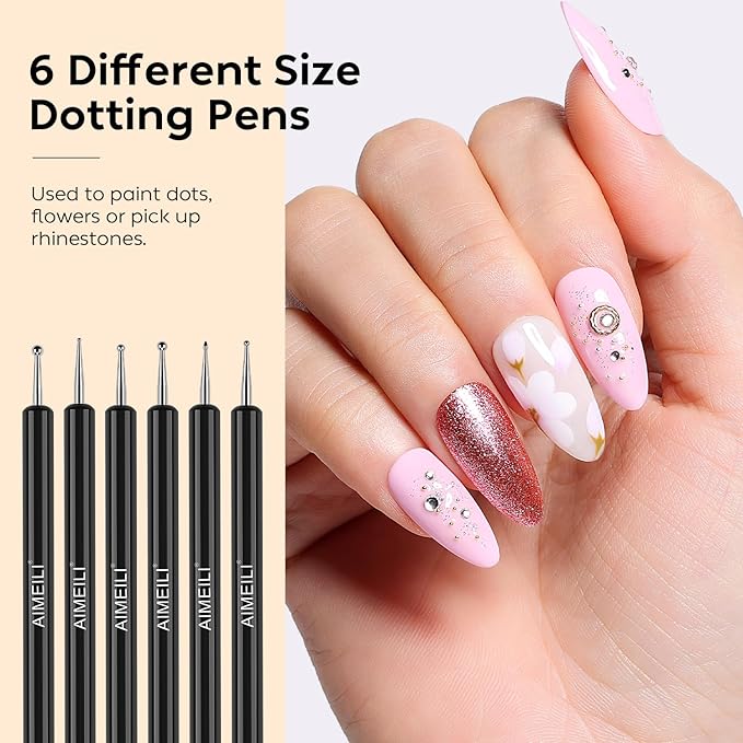 AIMEILI Nail Dotting Tools for Gel Nail Polish Nail Art, 6PCS Double-ended Liner Brushes Design Pen French Nail Brush DIY Manicure Tools Gift