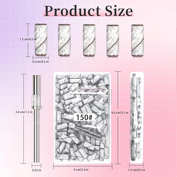 100 Pcs Small 3.1 MM Nail Sanding Bands, 150 Grit Medium Grit, Upgrade Premium Aluminum Oxide, White, For Nail Drill Machines, Plastic Compatible