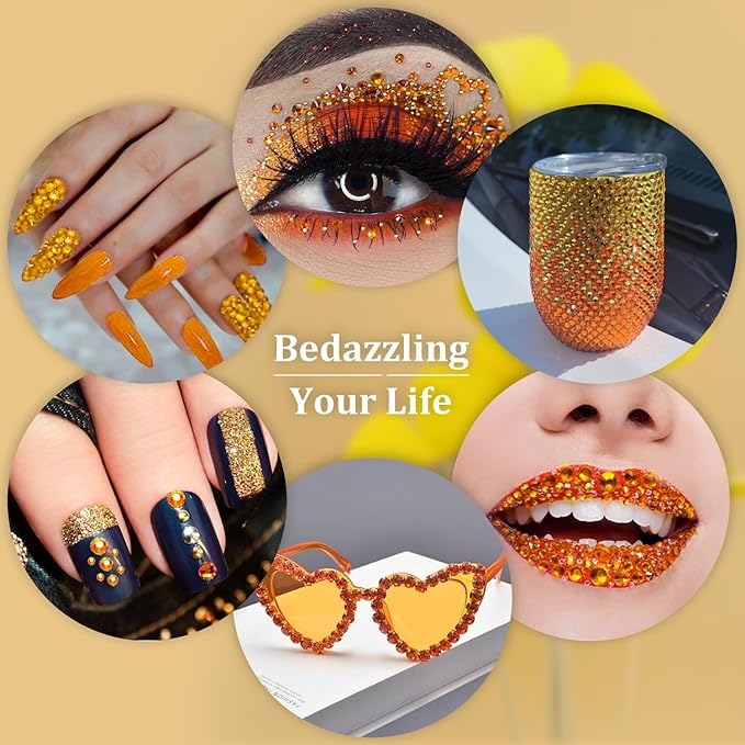 Resin Rhinestones for Crafting, 1 Box Orange Flatback Crystals for Bedazzling Crafts DIY Nail Art Decoration, Non Hotfix Bulk Gems for Tumbler Shoes Clothing Fabric Face Makeup