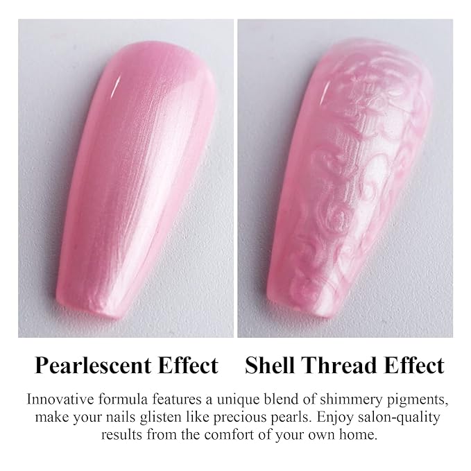 Imtiti Pearl Gel Nail Polish,0.5 Fl Oz Pink Glitter Drawing Gel Polish Shell Thread Shimmer Mermaid Nail Gel Polish Soak Off UV LED for Home DIY Nail Art Manicure Salon